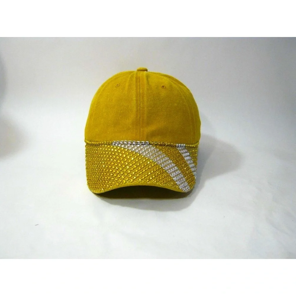 Gold/Yellow Silver Fashion Bling Faded 100% Cotton Streetwear Baseball Cap Hat - Picture 6 of 10